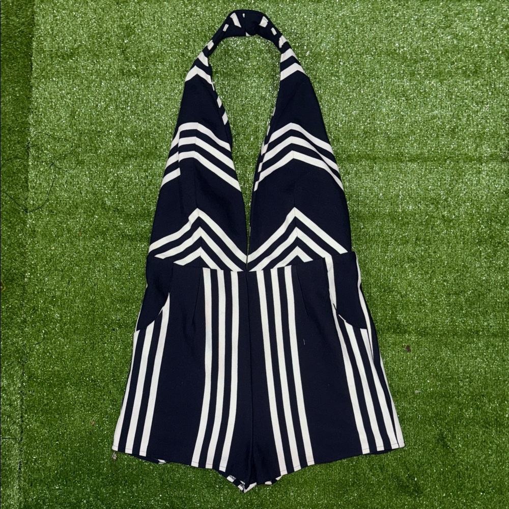 Navy and White Striped Halter Romper
